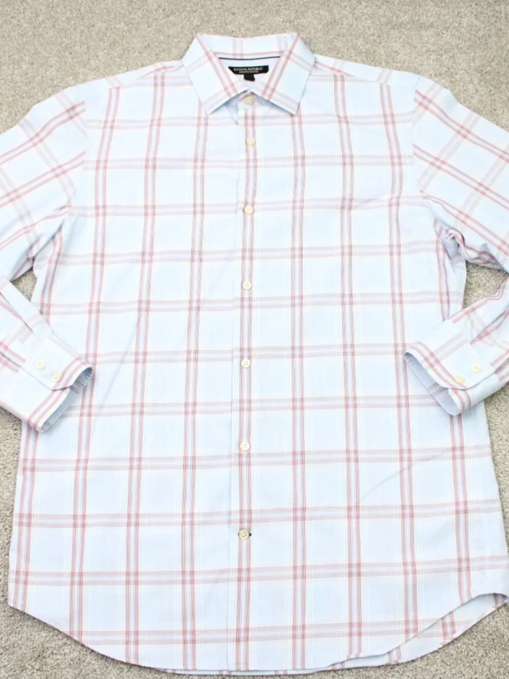 Banana Republic Shirt Mens Large Blue/Red Non-Iron Slim Fit Cotton Long Sleeve